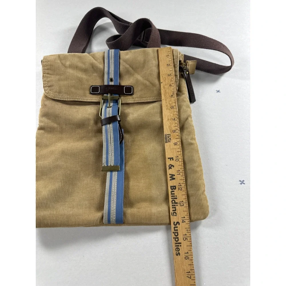 Guess Messenger Bag Tan Corduroy Blue Stripe Y2K Crossbody Adjustable Strap